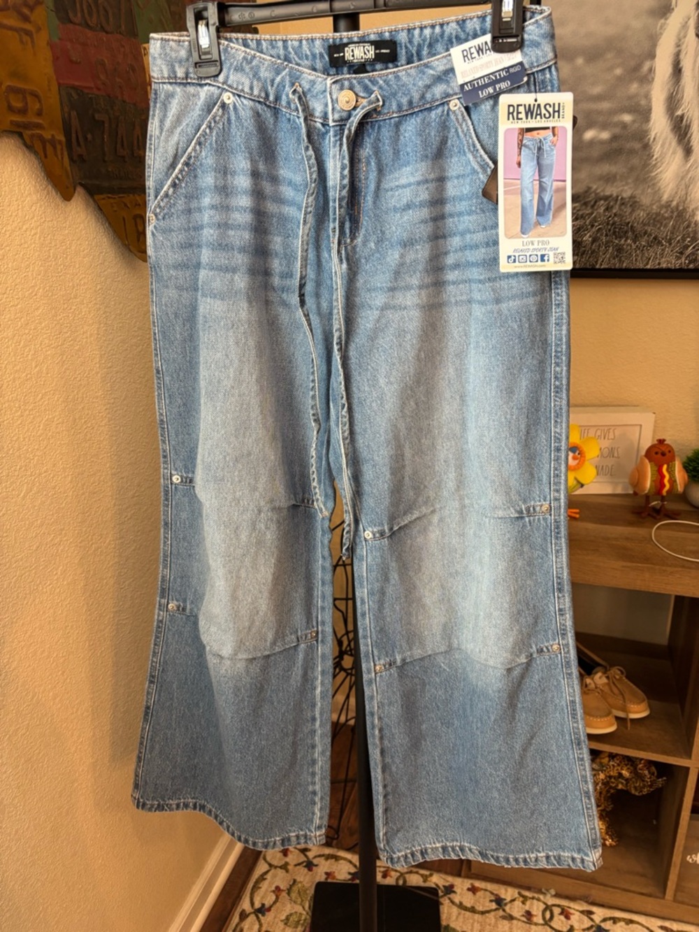 Rewash Light Blue Wide-Leg Patchwork Jeans - Picture 3 of 6